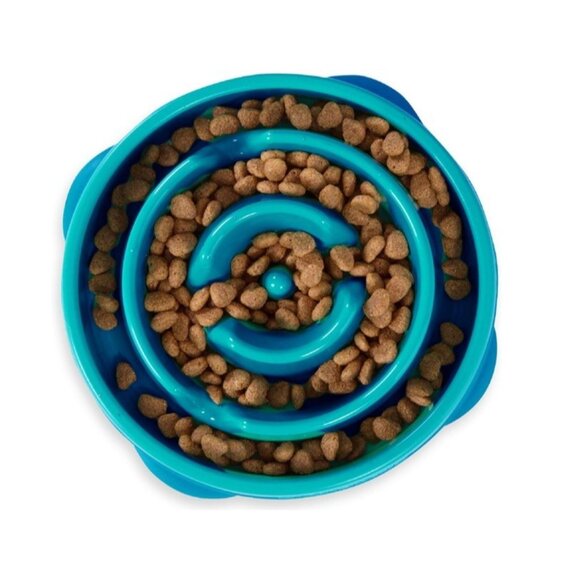 Outward Hound Slo (Slow) Fun Feeder Dog Bowl, Set of 2 Medium Turquoise/Orange - Picture 7 of 13